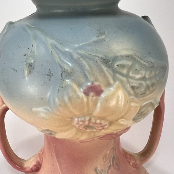 Vtg Hull Art Vase Magnolia Double Handle Ceramic Multicolor Pastel Matte 40s - Picture 12 of 16